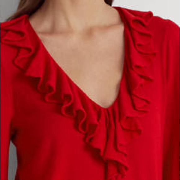Lauren Ralph Lauren Valentines Red Ruffle Trim Jersey Sweater Size 1X(108) - Picture 3 of 10